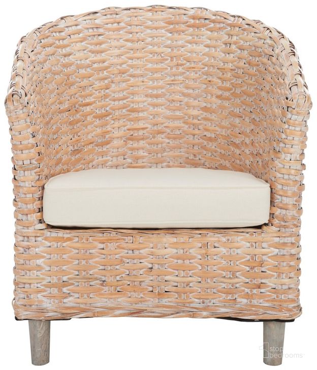 The appearance of Omni Rattan Barrel Chair in White Wash designed by Safavieh in the transitional interior design. This white wash piece of furniture  was selected by 1StopBedrooms from Omni Collection to add a touch of cosiness and style into your home. Sku: FOX6501E. Product Type: Accent Chair. Material: Rattan. Image1