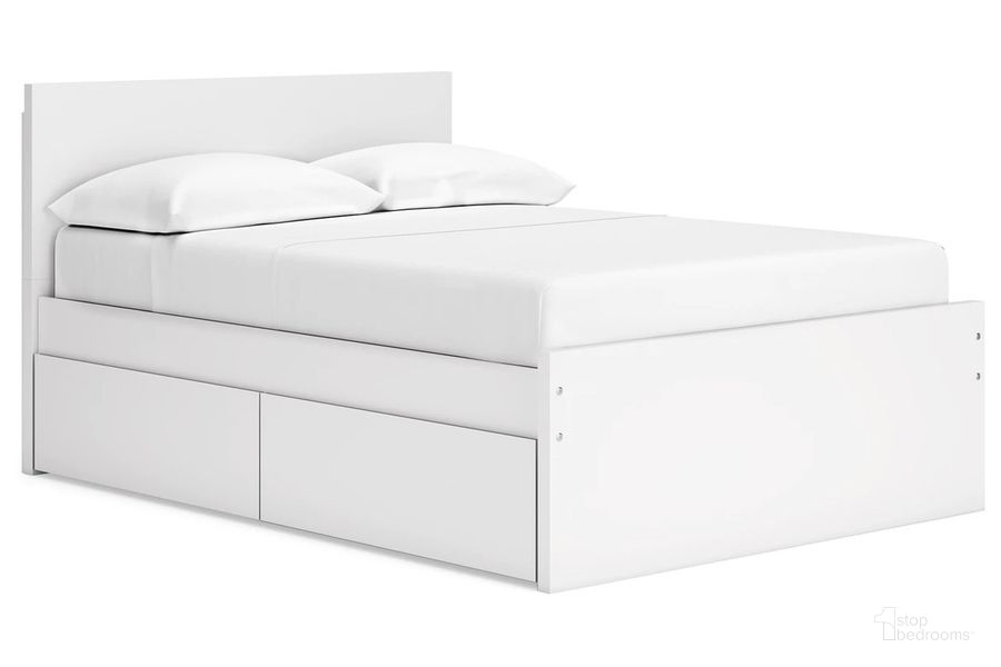 The appearance of Onita Full Panel Platform Bed with 1 Side Storage In White designed by Signature Design by Ashley in the modern / contemporary interior design. This white piece of furniture  was selected by 1StopBedrooms from Onita Collection to add a touch of cosiness and style into your home. Sku: B100-12;EB9630-260;EB9630-287;EB9630-84;EB9630-89. Bed Type: Platform Bed. Material: Wood. Product Type: Platform Bed. Bed Size: Full. Image1