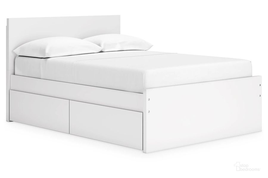 The appearance of Onita Full Panel Platform Bed with 2 Side Storage In White designed by Signature Design by Ashley in the modern / contemporary interior design. This white piece of furniture  was selected by 1StopBedrooms from Onita Collection to add a touch of cosiness and style into your home. Sku: B100-12;EB9630-260;EB9630-260;EB9630-287;EB9630-84;EB9630-89. Bed Type: Platform Bed. Material: Wood. Product Type: Platform Bed. Bed Size: Full. Image1