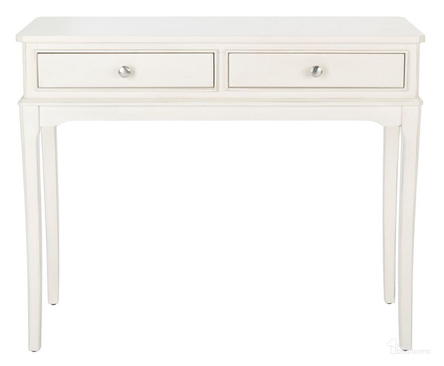 The appearance of Opal 2Drw Console Table in Distressed White designed by Safavieh in the country / farmhouse interior design. This distressed white piece of furniture  was selected by 1StopBedrooms from Opal Collection to add a touch of cosiness and style into your home. Sku: CNS5726A. Material: Wood. Product Type: Console Table. Image1