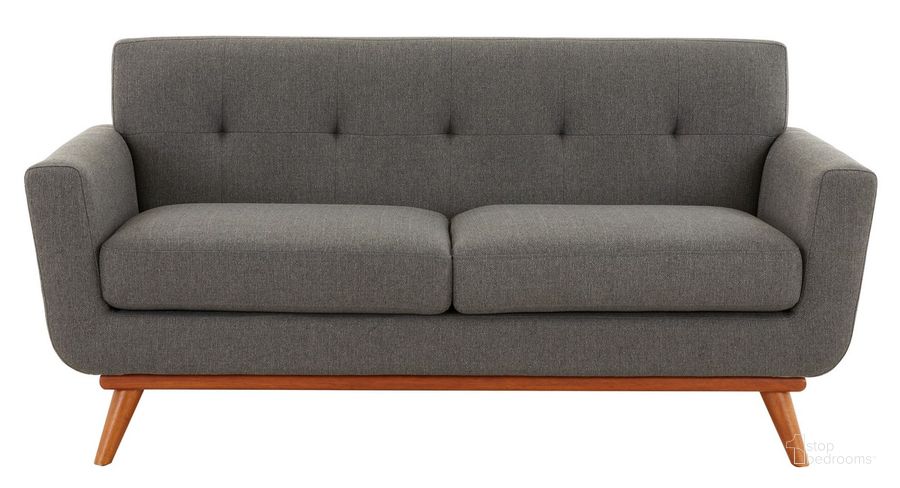 The appearance of Opal Linen Tufted Loveseat In Slate Grey And Dark Brown designed by Safavieh Couture in the modern / contemporary interior design. This grey piece of furniture  was selected by 1StopBedrooms from Opal Collection to add a touch of cosiness and style into your home. Sku: SFV4778A. Material: Wood. Product Type: Settee. Image1
