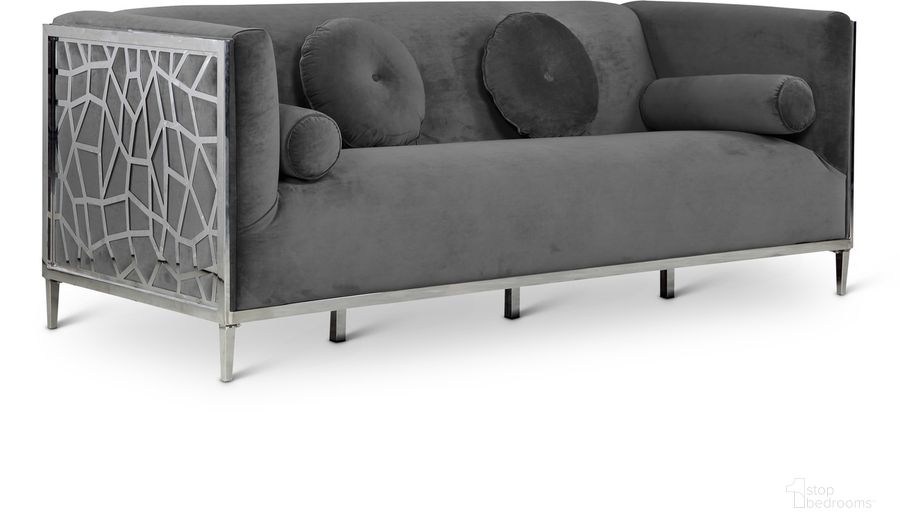 The appearance of Opal Velvet Sofa In Grey designed by Meridian in the modern / contemporary interior design. This grey velvet piece of furniture  was selected by 1StopBedrooms from Opal Collection to add a touch of cosiness and style into your home. Sku: 672Grey-S. Material: Wood. Product Type: Sofa. Image1