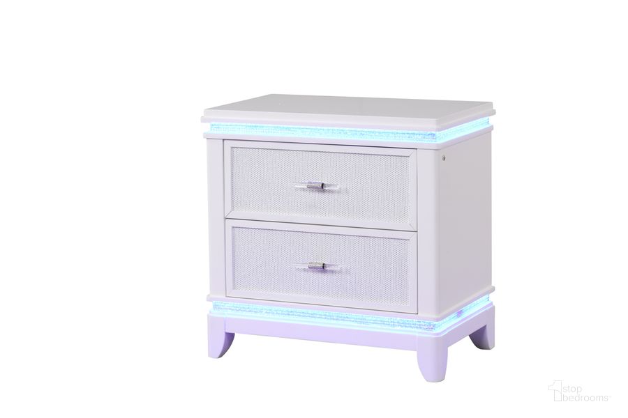 The appearance of Opium 2 Drawer Nightstand In Off White designed by Galaxy Home Furnishings in the modern / contemporary interior design. This off white piece of furniture  was selected by 1StopBedrooms from Opium Collection to add a touch of cosiness and style into your home. Sku: 698781214800. Material: Wood. Product Type: Nightstand. Image1