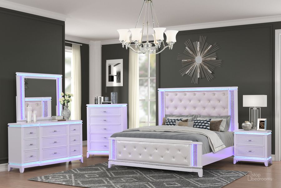 The appearance of Opium 4 Piece Storage King Bedroom Set with LED Headboard In Off White designed by Galaxy Home Furnishings in the modern / contemporary interior design. This off white piece of furniture  was selected by 1StopBedrooms from Opium Collection to add a touch of cosiness and style into your home. Sku: 698781487754. Material: Wood. Product Type: Bedroom Set. Image1