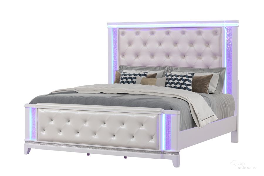 The appearance of Opium King Bed with LED Headboard In Off White designed by Galaxy Home Furnishings in the modern / contemporary interior design. This off white piece of furniture  was selected by 1StopBedrooms from Opium Collection to add a touch of cosiness and style into your home. Sku: 698781413258. Material: Wood. Product Type: Bed. Bed Size: King. Image1