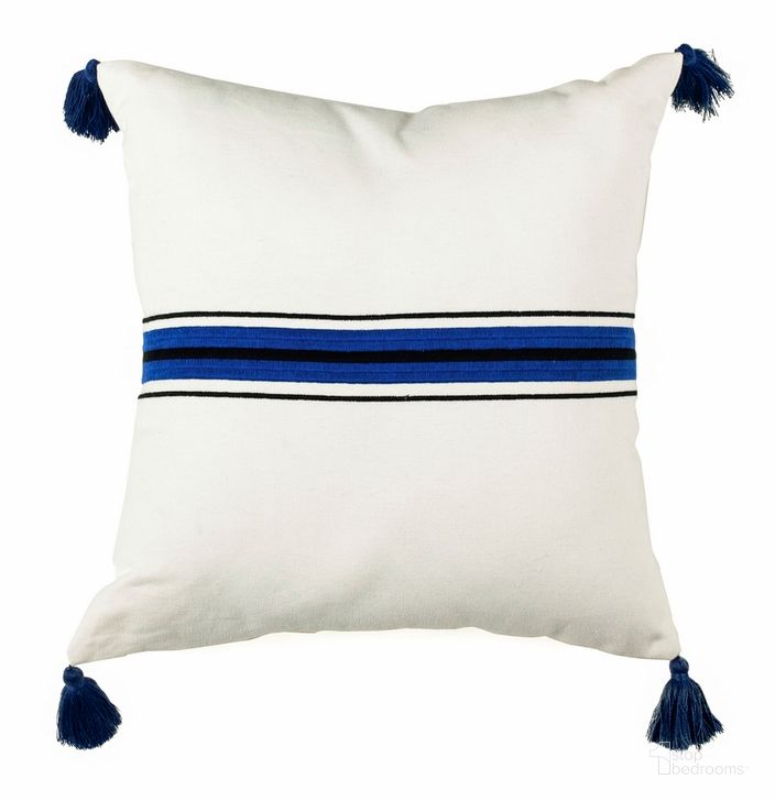 The appearance of Orlanda Pillow designed by Safavieh in the modern / contemporary interior design. This white and navy piece of furniture  was selected by 1StopBedrooms from Safavieh PLS Collection to add a touch of cosiness and style into your home. Sku: PLS7089A-1616. Material: Cotton. Product Type: Pillows and Throw. Image1