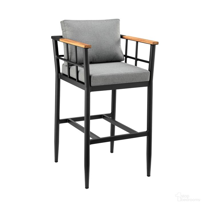 The appearance of Orlando Outdoor Patio Bar Stool In Dark Gray designed by Armen Living in the modern / contemporary interior design. This dark gray piece of furniture  was selected by 1StopBedrooms from Orlando Collection to add a touch of cosiness and style into your home. Sku: LCOOBLGR30. Material: Wood. Product Type: Outdoor Bar Furniture. Image1