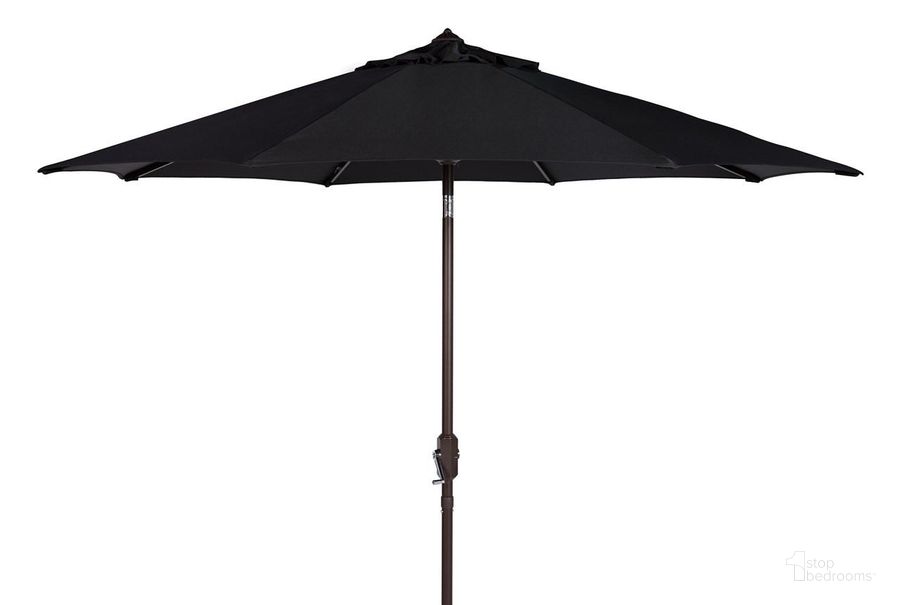 The appearance of Ortega Black UV-Resistant 9 Auto Tilt Crank Umbrella designed by Safavieh in the modern / contemporary interior design. This black piece of furniture  was selected by 1StopBedrooms from Ortega Collection to add a touch of cosiness and style into your home. Sku: PAT8001D. Material: Aluminum. Product Type: Umbrella. Image1