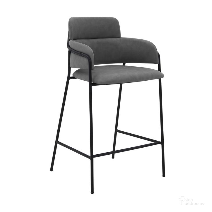 The appearance of Oshen 26 Inch Gray Faux Leather and Metal Counter Height Bar Stool designed by Armen Living in the modern / contemporary interior design. This gray piece of furniture  was selected by 1StopBedrooms from Oshen Collection to add a touch of cosiness and style into your home. Sku: LCOSBABLGRY26. Product Type: Barstool. Material: Iron. Image1