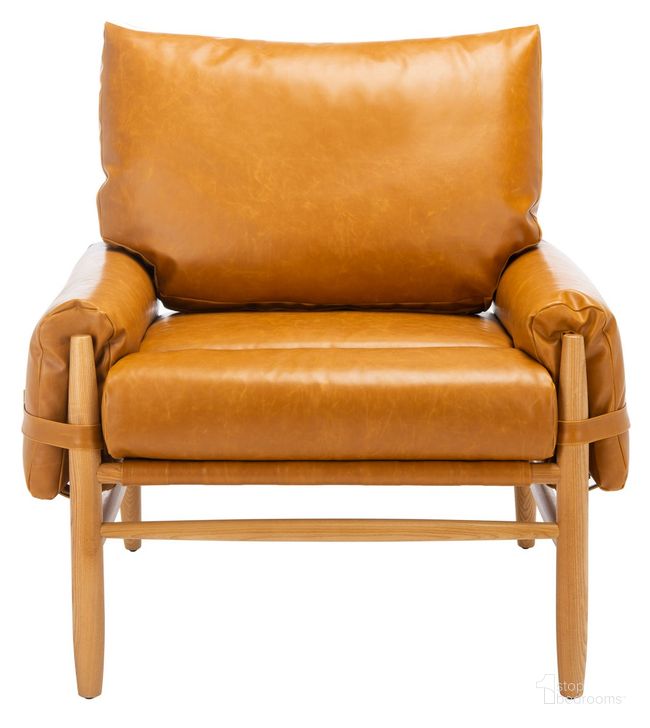 The appearance of Oslo Mid Century Arm Chair in Caramel designed by Safavieh in the transitional interior design. This caramel piece of furniture  was selected by 1StopBedrooms from Oslo Collection to add a touch of cosiness and style into your home. Sku: ACH4509A. Material: Wood. Product Type: Accent Chair. Image1