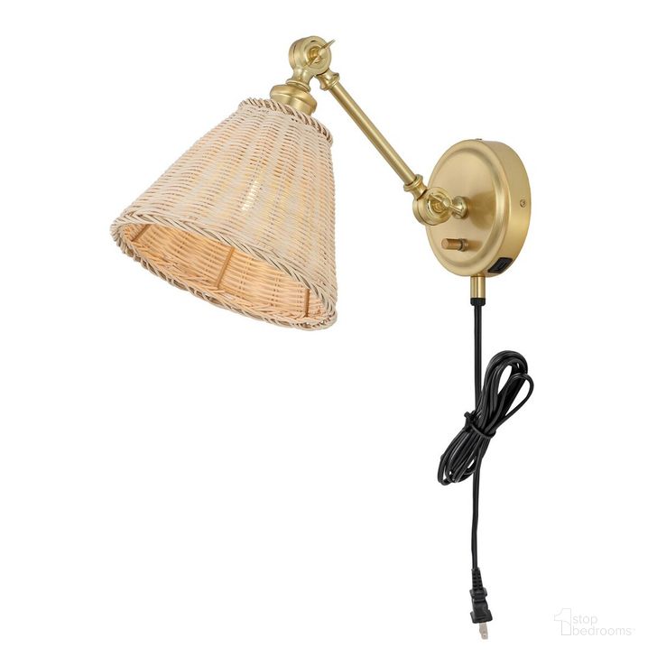 The appearance of Oswynn 15 Inch Natural and Brass Wall Sconce Set of 2 with and Usb Port designed by Safavieh in the coastal interior design. This brass piece of furniture  was selected by 1StopBedrooms from Oswynn Collection to add a touch of cosiness and style into your home. Sku: SCN4077A-SET2. Material: Metal. Product Type: Wall Sconce. Image1