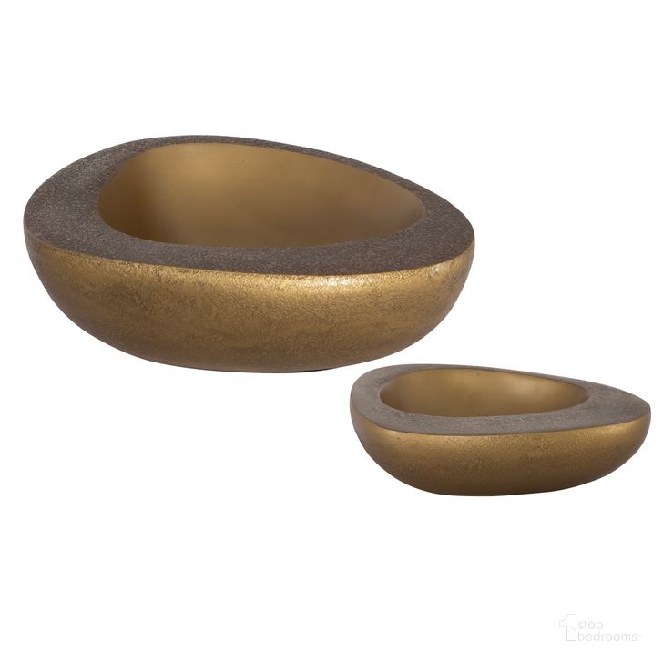 The appearance of Ovate Bowls Set of 2 In Brass designed by Uttermost in the  interior design. This brass piece of furniture  was selected by 1StopBedrooms from Ovate Collection to add a touch of cosiness and style into your home. Sku: 18081. Material: Aluminum. Product Type: Bowl. Image1