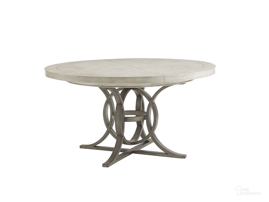 The appearance of Oyster Bay Calerton Extendable Round Dining Table designed by Lexington in the transitional interior design. This white piece of furniture  was selected by 1StopBedrooms from Oyster Bay Collection to add a touch of cosiness and style into your home. Sku: 01-0714-875C. Table Base Style: Trestle. Table Top Shape: Round. Material: Wood. Product Type: Dining Table. Size: 58". Image1