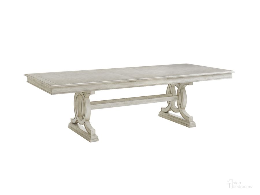 The appearance of Oyster Bay Montauk Extendable Rectangular Dining Table designed by Lexington in the transitional interior design. This white piece of furniture  was selected by 1StopBedrooms from Oyster Bay Collection to add a touch of cosiness and style into your home. Sku: 01-0714-876. Table Base Style: Trestle. Material: Wood. Product Type: Dining Table. Table Top Shape: Rectangular. Size: 88". Image1