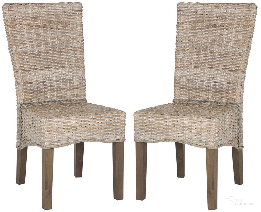 The appearance of Ozias White Wash 19 Inch Wicker Dining Chair Set of 2 designed by Safavieh in the transitional interior design. This washed white piece of furniture  was selected by 1StopBedrooms from Ozias Collection to add a touch of cosiness and style into your home. Sku: SEA8014B-SET2. Product Type: Dining Chair. Material: Rattan. Image1