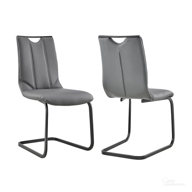 The appearance of Pacific Dining Room Chair Set of 2 In Gray Faux Leather and Black Finish designed by Armen Living in the transitional interior design. This gray and black piece of furniture  was selected by 1StopBedrooms from Pacific Collection to add a touch of cosiness and style into your home. Sku: LCPCSIGRPU. Material: Metal. Product Type: Dining Chair. Image1