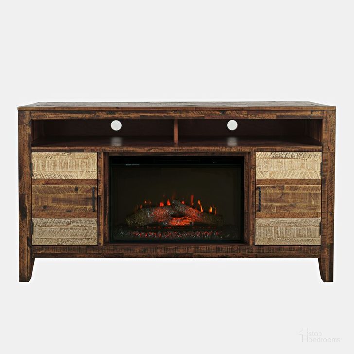 The appearance of Painted Canyon 60 Inch Storage Console TV Stand with Electric Fireplace In Brown designed by Jofran in the rustic / southwestern interior design. This brown piece of furniture  was selected by 1StopBedrooms from Painted Canyon Collection to add a touch of cosiness and style into your home. Sku: 1600-FP6034. Product Type: TV Stand. Material: MDF. Image1