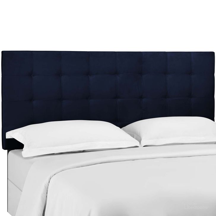 The appearance of Paisley Midnight Blue Tufted Twin Upholstered Performance Velvet Headboard designed by Modway in the modern / contemporary interior design. This midnight blue piece of furniture  was selected by 1StopBedrooms from Paisley Collection to add a touch of cosiness and style into your home. Sku: MOD-5847-MID. Material: Fabric. Product Type: Headboard. Image1