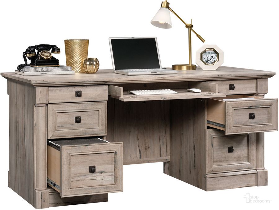 The appearance of Palladia Executive Desk In Split Oak designed by Sauder in the traditional interior design. This split oak piece of furniture  was selected by 1StopBedrooms from Palladia Collection to add a touch of cosiness and style into your home. Sku: 424809. Product Type: Executive Desk. Material: Engineered Wood. Image1