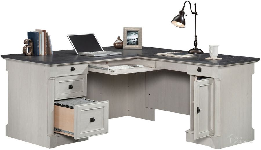 Sauder Palladia L-Shaped Desk in Glacier Oak