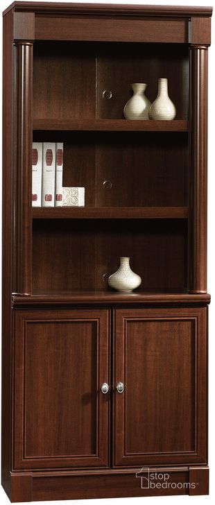 The appearance of Palladia Library With Doors In Select Cherry designed by Sauder in the traditional interior design. This select cherry piece of furniture  was selected by 1StopBedrooms from Palladia Collection to add a touch of cosiness and style into your home. Sku: 412019. Product Type: Bookcase. Material: Engineered Wood. Image1