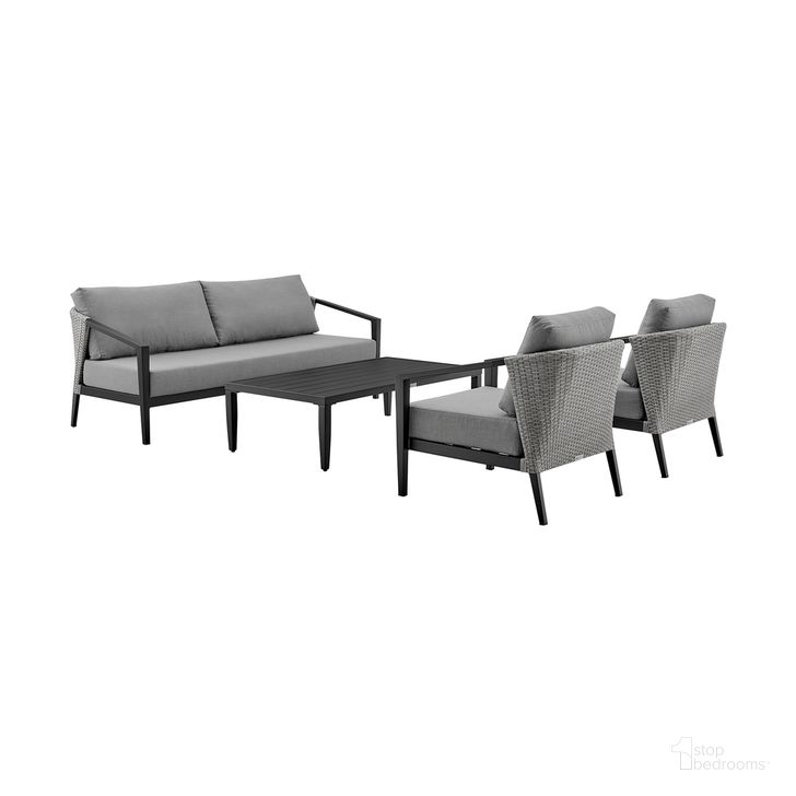 The appearance of Palma Outdoor Patio 4 Piece Lounge Set In Dark Gray designed by Armen Living in the modern / contemporary interior design. This dark gray piece of furniture  was selected by 1StopBedrooms from Palma Collection to add a touch of cosiness and style into your home. Sku: SETODPFBLBX1;SETODPFBLBX2;SETODPFBLBX3;SETODPFBLBX4. Material: Aluminum. Product Type: Outdoor Chaise Lounge. Image1