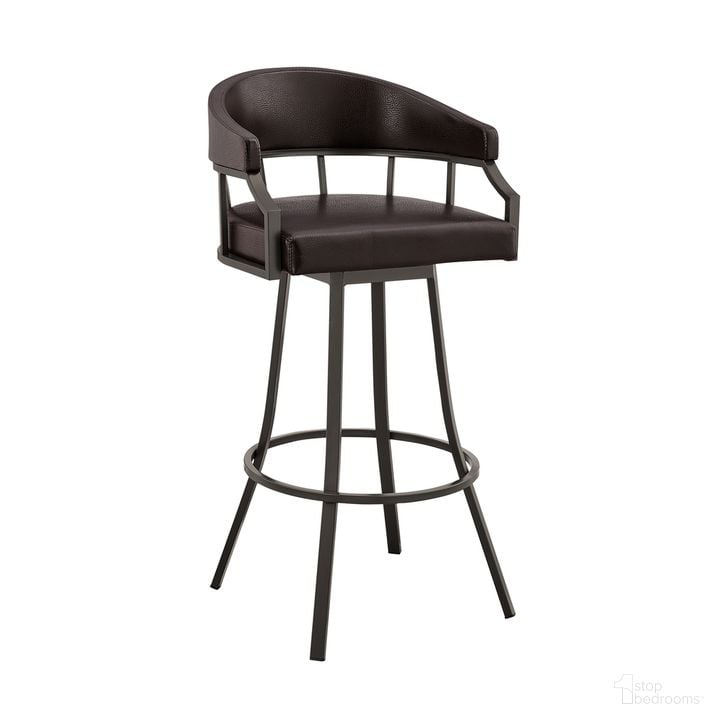 The appearance of Palmdale 26 Inch Swivel Brown Faux Leather and Java Brown Metal Bar Stool designed by Armen Living in the modern / contemporary interior design. This brown piece of furniture  was selected by 1StopBedrooms from Palmdale Collection to add a touch of cosiness and style into your home. Sku: 795044878134. Product Type: Barstool. Material: Stainless Steel. Image1