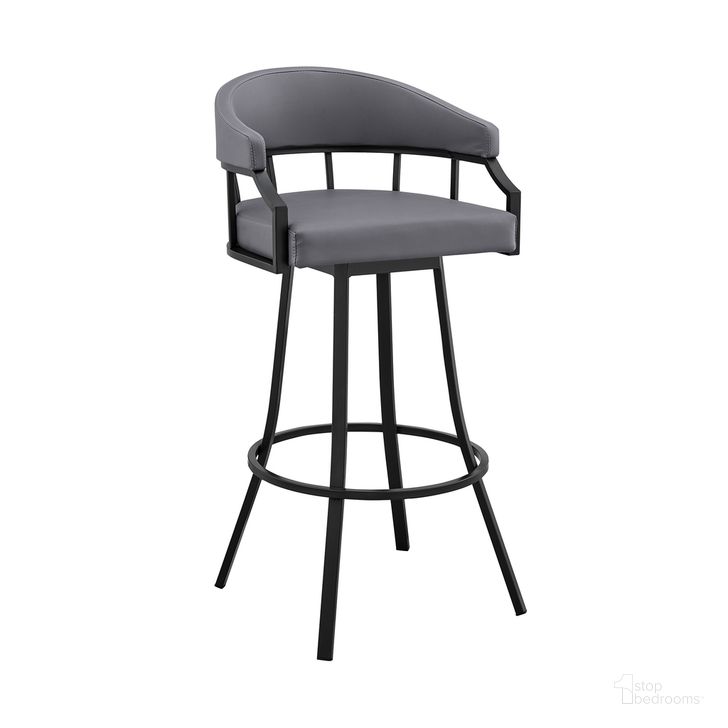 The appearance of Palmdale 26 Inch Swivel Slate Gray Faux Leather and Black Metal Bar Stool designed by Armen Living in the modern / contemporary interior design. This slate gray piece of furniture  was selected by 1StopBedrooms from Palmdale Collection to add a touch of cosiness and style into your home. Sku: 795044878196. Product Type: Barstool. Material: Stainless Steel. Image1