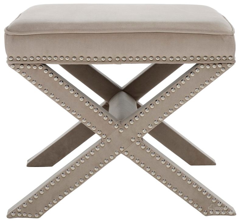 The appearance of Palmer Mushroom Taupe Ottoman with Silver Nailhead Detail designed by Safavieh in the traditional interior design. This mushroom piece of furniture  was selected by 1StopBedrooms from Palmer Collection to add a touch of cosiness and style into your home. Sku: MCR4589V. Product Type: Ottoman. Material: Stainless Steel. Image1