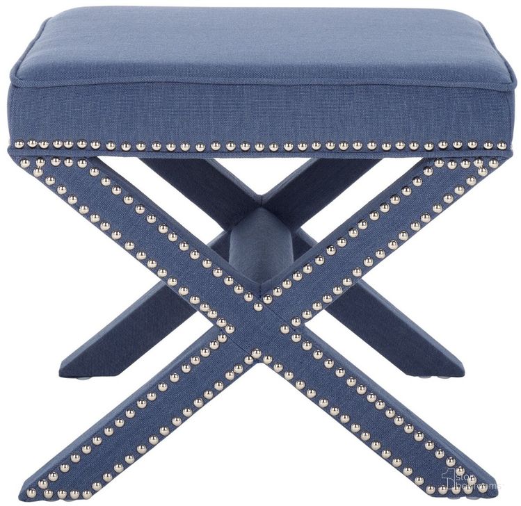The appearance of Palmer Navy Ottoman with Silver Nailhead Detail designed by Safavieh in the modern / contemporary interior design. This navy piece of furniture  was selected by 1StopBedrooms from Palmer Collection to add a touch of cosiness and style into your home. Sku: MCR4589Q. Product Type: Ottoman. Material: Stainless Steel. Image1