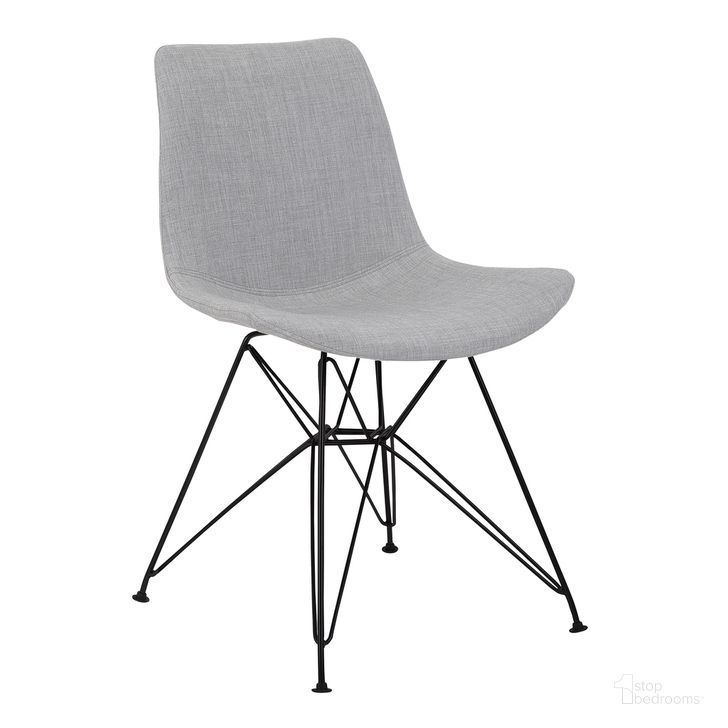 The appearance of Palmetto Contemporary Dining Chair In Gray Fabric with Black Metal Legs designed by Armen Living in the modern / contemporary interior design. This gray piece of furniture  was selected by 1StopBedrooms from Palmetto Collection to add a touch of cosiness and style into your home. Sku: LCPLCHBLGR. Product Type: Dining Chair. Material: Poplar. Image1