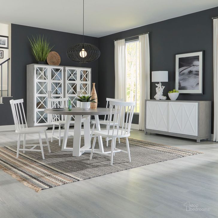 The appearance of Palmetto Heights Two Tone Shell White and Driftwood Round Dining Room Set designed by Liberty in the modern / contemporary interior design. This gray and white piece of furniture  was selected by 1StopBedrooms from Palmetto Heights Collection to add a touch of cosiness and style into your home. Sku: 499-P5454;499-T5454;499-C4000S. Product Type: Dining Room Set. Material: Rubberwood. Image1