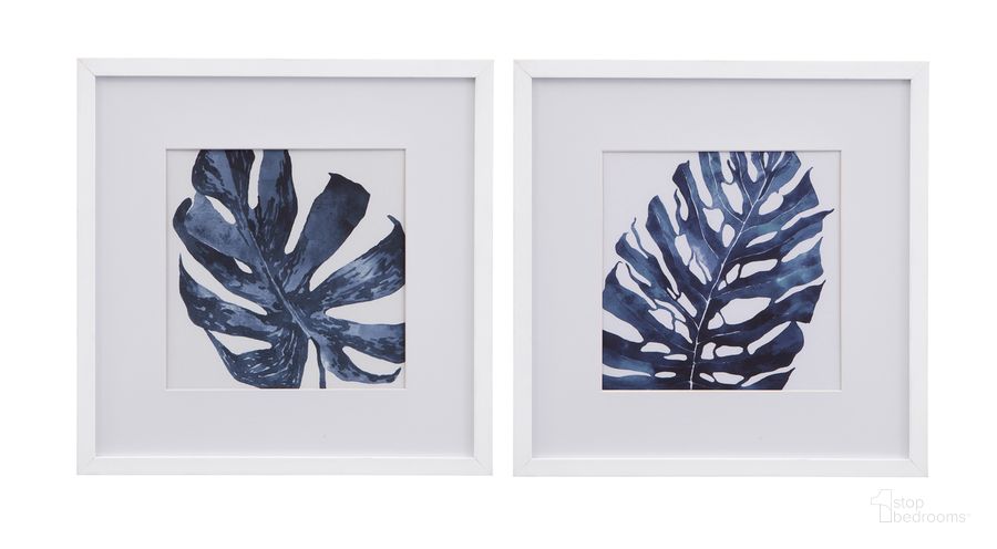 The appearance of Palms Wall Art Set of 2 In White Frame designed by Bassett Mirror Company in the coastal interior design. This white piece of furniture  was selected by 1StopBedrooms from  to add a touch of cosiness and style into your home. Sku: 7300-936. Product Type: Wall Art. Material: Canvas. Image1