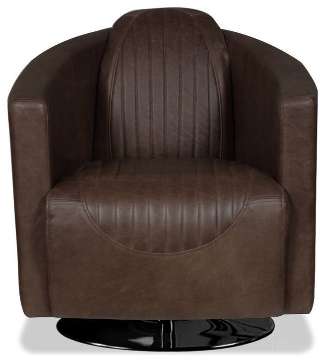 The appearance of Pan Am Accent Chair In Chocolate designed by Primitive Collections in the modern / contemporary interior design. This chocolate piece of furniture  was selected by 1StopBedrooms from  to add a touch of cosiness and style into your home. Sku: PCS2230110. Product Type: Accent Chair. Material: Top Grain Leather. Image1