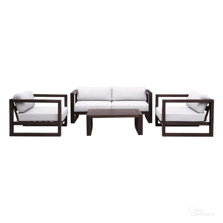 The appearance of Paradise 4-Piece Outdoor Dark Eucalyptus Wood Sofa Seating Set with Gray Cushions designed by Armen Living in the modern / contemporary interior design. This light gray piece of furniture  was selected by 1StopBedrooms from Paradise Collection to add a touch of cosiness and style into your home. Sku: LCPRSOLADK;LCPRCHLADK;LCPRCHLADK;LCPRCODK. Material: Wood. Product Type: Outdoor Set. Image1