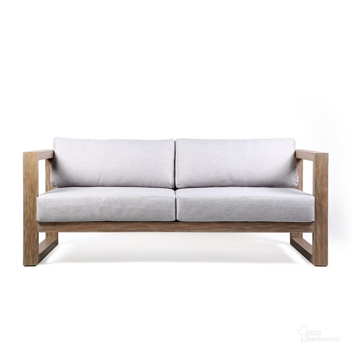 The appearance of Paradise Outdoor Light Eucalyptus Wood Sofa with Gray Cushions designed by Armen Living in the modern / contemporary interior design. This light gray piece of furniture  was selected by 1StopBedrooms from Paradise Collection to add a touch of cosiness and style into your home. Sku: LCPRSOLALT. Material: Wood. Product Type: Outdoor Sofa. Image1
