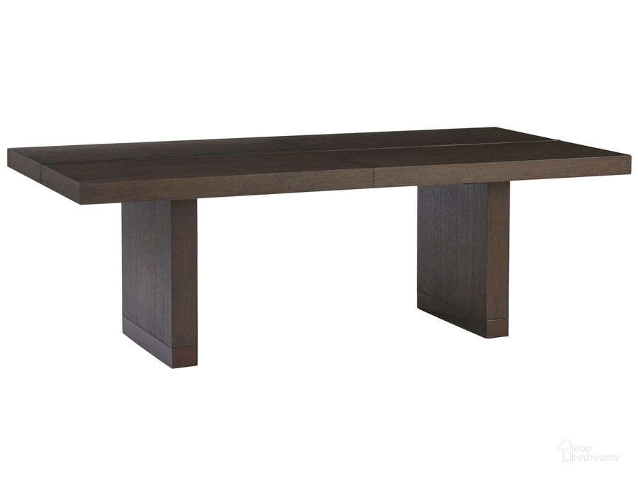 The appearance of Park City Ironwood Rectangular Dining Table designed by Barclay Butera in the modern / contemporary interior design. This mocha piece of furniture  was selected by 1StopBedrooms from Park City Collection to add a touch of cosiness and style into your home. Sku: 01-0930-877. Table Base Style: Double Pedestal. Product Type: Dining Table. Table Top Shape: Rectangular. Image1