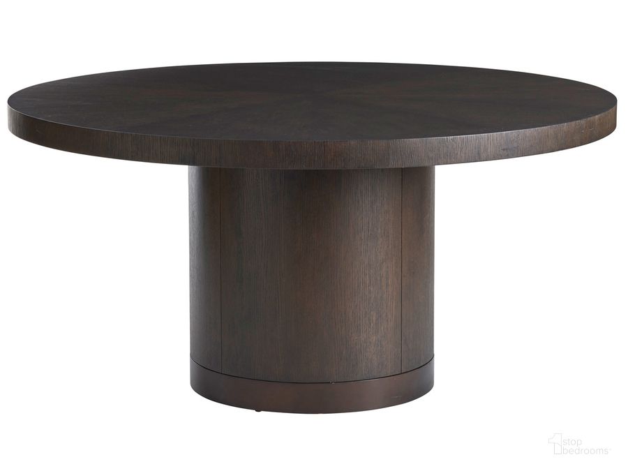 The appearance of Park City Silvercreek Round Dining Table designed by Barclay Butera in the modern / contemporary interior design. This mocha piece of furniture  was selected by 1StopBedrooms from Park City Collection to add a touch of cosiness and style into your home. Sku: 01-0930-875C. Table Base Style: Pedestal. Table Top Shape: Round. Product Type: Dining Table. Size: 60". Image1