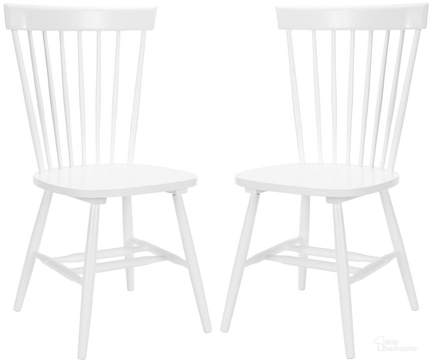 The appearance of Parker White 17 Inch Spindle Dining Chair Set of 2 designed by Safavieh in the country / farmhouse interior design. This white piece of furniture  was selected by 1StopBedrooms from Jorja Collection to add a touch of cosiness and style into your home. Sku: AMH8500A-SET2. Material: Wood. Product Type: Dining Chair. Image1