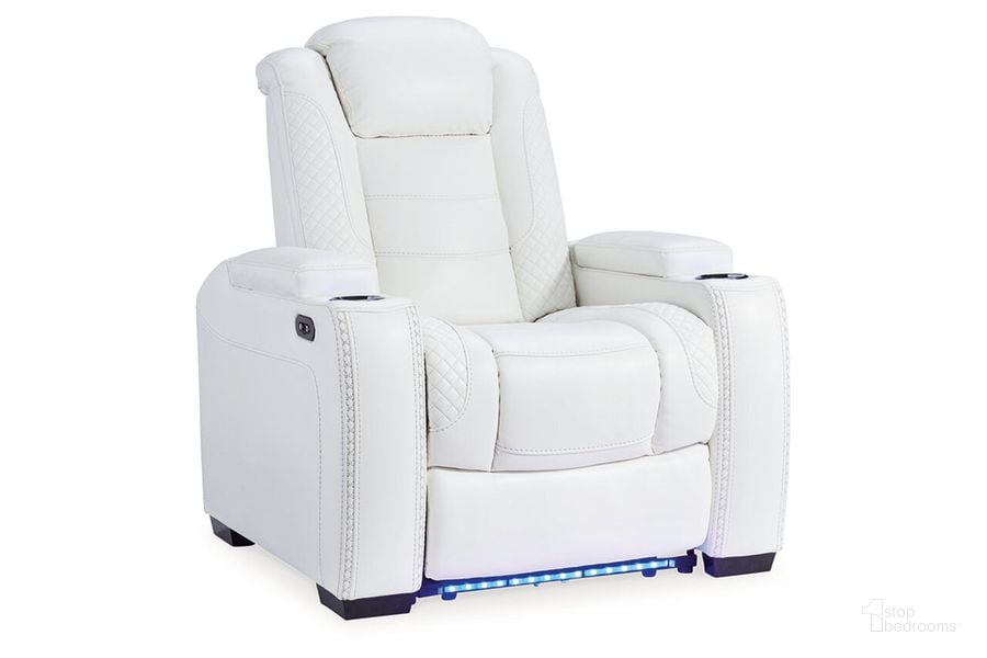 The appearance of Party Time Power Recliner In White designed by Signature Design by Ashley in the modern / contemporary interior design. This white piece of furniture  was selected by 1StopBedrooms from Party Time Collection to add a touch of cosiness and style into your home. Sku: 3700413. Material: Fabric. Product Type: Recliner. Image1
