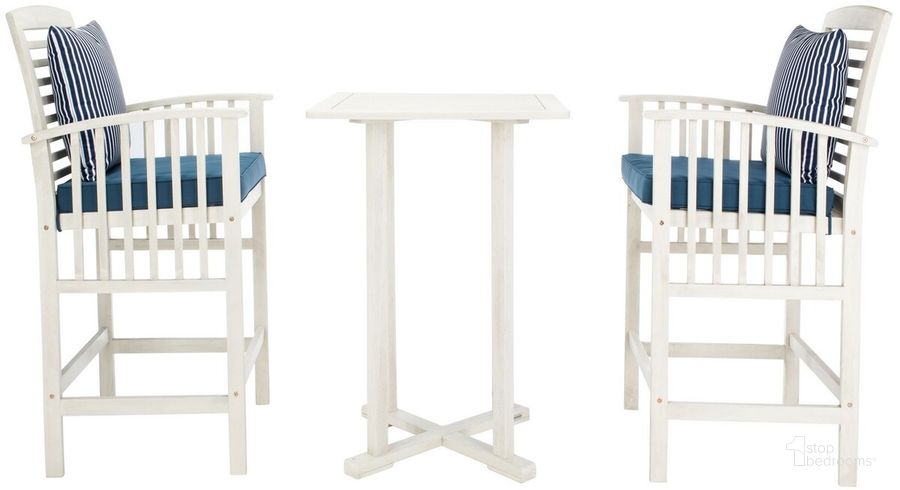 The appearance of Pate 3 Pc Bar 39.8-Inch H Table Bistro Set PAT7043D designed by Safavieh in the modern / contemporary interior design. This white piece of furniture  was selected by 1StopBedrooms from Pate Collection to add a touch of cosiness and style into your home. Sku: PAT7043D. Material: Steel. Product Type: Outdoor Conversation Set. Image1