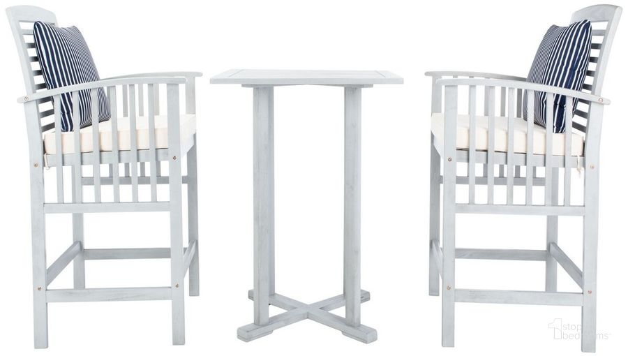 The appearance of Pate 3 Pc Bar 39.8-Inch H Table Bistro Set PAT7043H designed by Safavieh in the modern / contemporary interior design. This navy and grey piece of furniture  was selected by 1StopBedrooms from Pate Collection to add a touch of cosiness and style into your home. Sku: PAT7043H. Material: Steel. Product Type: Outdoor Conversation Set. Image1