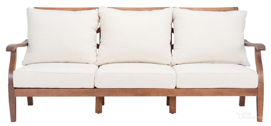 The appearance of Payden Outdoor 3 Seat Sofa In Natural And Beige designed by Safavieh Couture in the modern / contemporary interior design. This natural and beige piece of furniture  was selected by 1StopBedrooms from Payden Collection to add a touch of cosiness and style into your home. Sku: CPT1023A. Material: Wood. Product Type: Outdoor Sofa. Image1