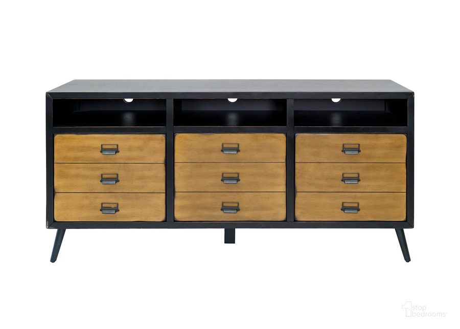 The appearance of Payton Mid-Century 60 Inch TV Console In Black designed by Martin Furniture in the transitional interior design. This black piece of furniture  was selected by 1StopBedrooms from Payton Collection to add a touch of cosiness and style into your home. Sku: IMPY360. Material: Wood. Product Type: TV Console. Image1