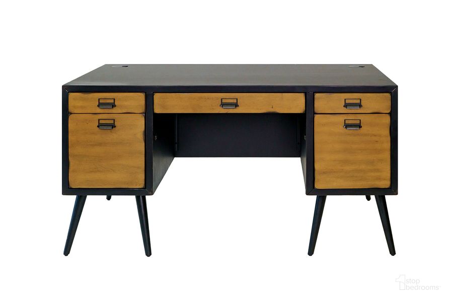 The appearance of Payton Mid-Century Half Pedestal Executive Desk In Black designed by Martin Furniture in the transitional interior design. This black piece of furniture  was selected by 1StopBedrooms from Payton Collection to add a touch of cosiness and style into your home. Sku: IMPY660. Material: Wood. Product Type: Office Desk. Image1