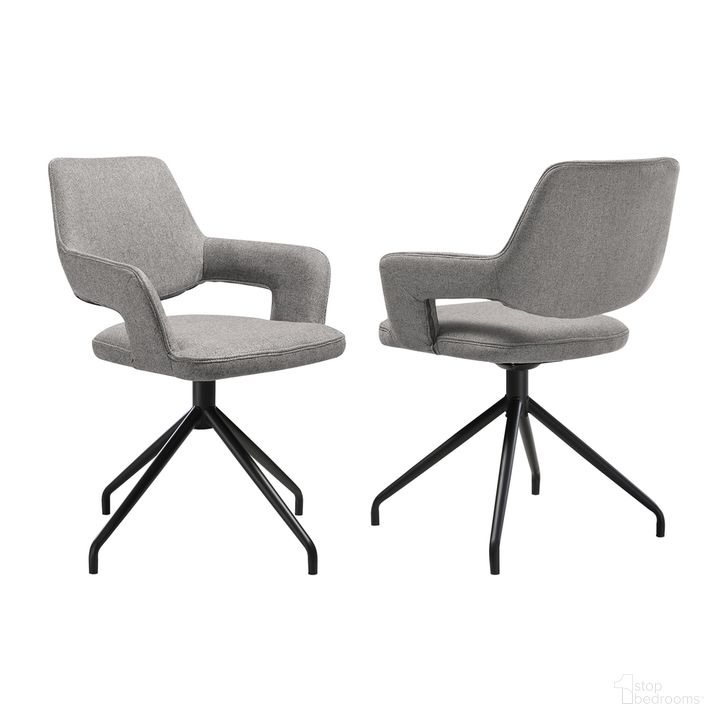 The appearance of Penny Swivel Upholstered Dining Chair Set of 2 In Gray designed by Armen Living in the modern / contemporary interior design. This gray piece of furniture  was selected by 1StopBedrooms from Penny Collection to add a touch of cosiness and style into your home. Sku: LCPESIGRYBLK. Material: Steel. Product Type: Dining Chair. Image1
