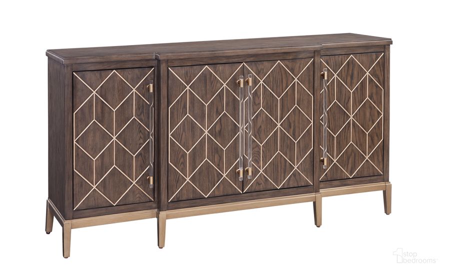 The appearance of Perrine Server In Brown Oak designed by Bassett Mirror Company in the glam interior design. This brown piece of furniture  was selected by 1StopBedrooms from Perrine Collection to add a touch of cosiness and style into your home. Sku: 2432-DR-576. Material: Wood. Product Type: Server. Image1