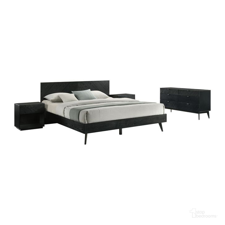 The appearance of Petra 4 Piece Wood Bedroom Set In Black designed by Armen Living in the transitional interior design. This black piece of furniture  was selected by 1StopBedrooms from Petra Collection to add a touch of cosiness and style into your home. Sku: LCPTBDKGBLKBX1;LCPTBDKGBLKBX2;LCPTBDKGBLKBX3;LCPTLABLK;LCPTLABLK;LCPTDRBLK. Material: Wood. Product Type: Bedroom Set. Image1