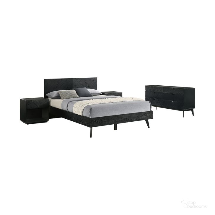 The appearance of Petra 4 Piece Wood Bedroom Set In Black designed by Armen Living in the transitional interior design. This black piece of furniture  was selected by 1StopBedrooms from Petra Collection to add a touch of cosiness and style into your home. Sku: LCPTBDQNBLKBX1;LCPTBDQNBLKBX2;LCPTBDQNBLKBX3;LCPTLABLK;LCPTLABLK;LCPTDRBLK. Material: Wood. Product Type: Bedroom Set. Image1