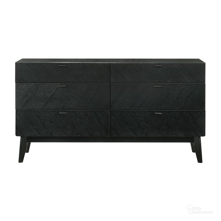 The appearance of Petra 6 Drawer Wood Dresser In Black designed by Armen Living in the transitional interior design. This black piece of furniture  was selected by 1StopBedrooms from Petra Collection to add a touch of cosiness and style into your home. Sku: LCPTDRBLK. Material: Wood. Product Type: Dresser. Image1